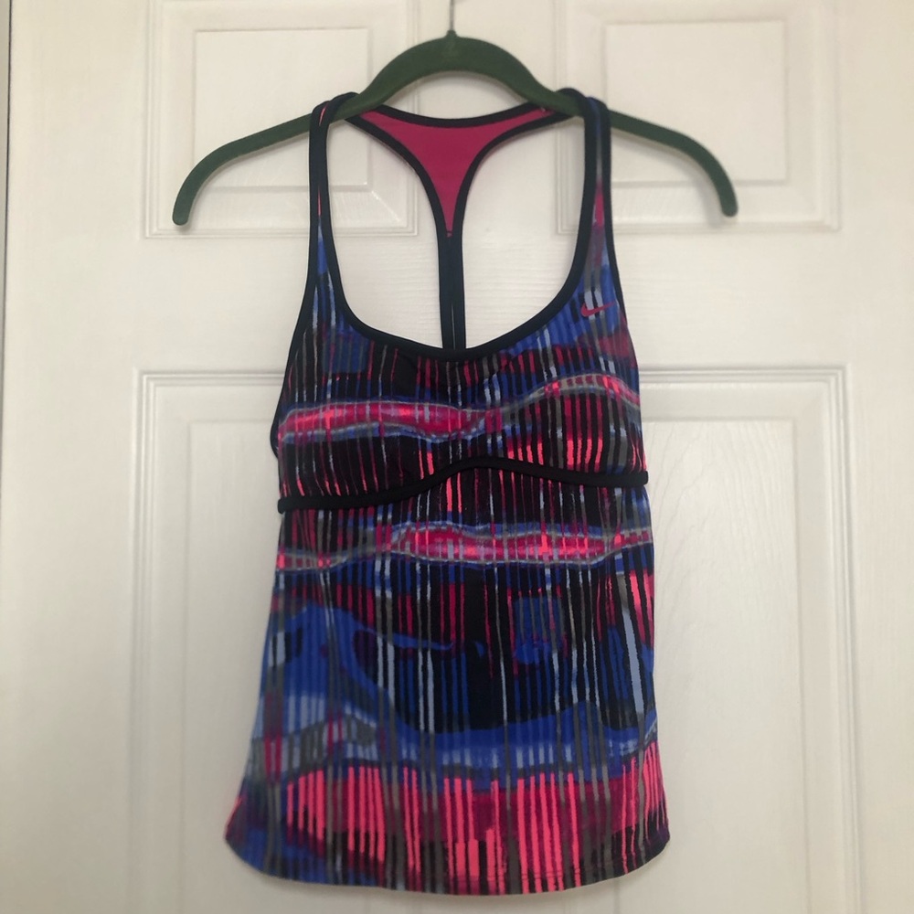 Nike Pink blue Tank Top Racerback Activewear Fitness Build In Bra Women’s Size S